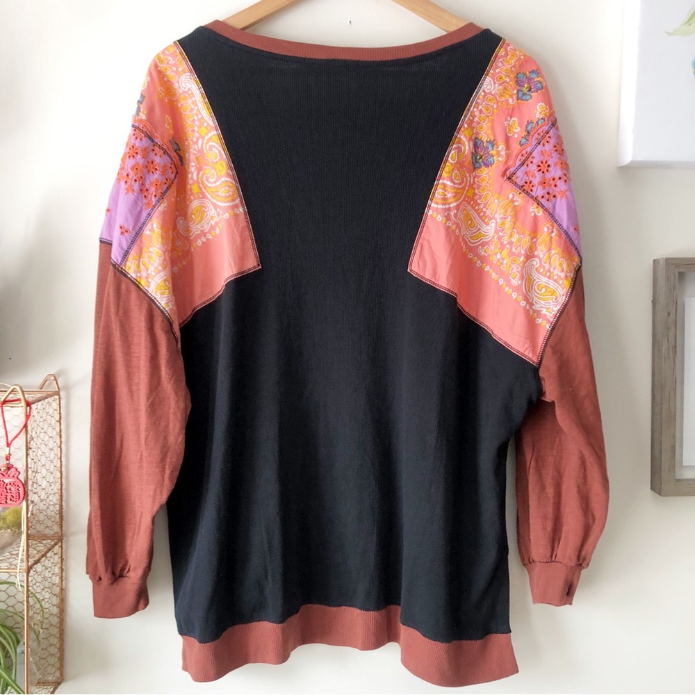 SOLD♏️Free People We The People Feelin It Patchwork Ballon Sleeve Top Size M - Picture 4 of 12